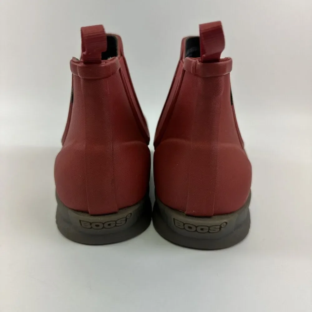 Bogs Sweet Pea Boot Chelsea Ankle Red‎ Rain Waterproof Pull On Active Womens 7